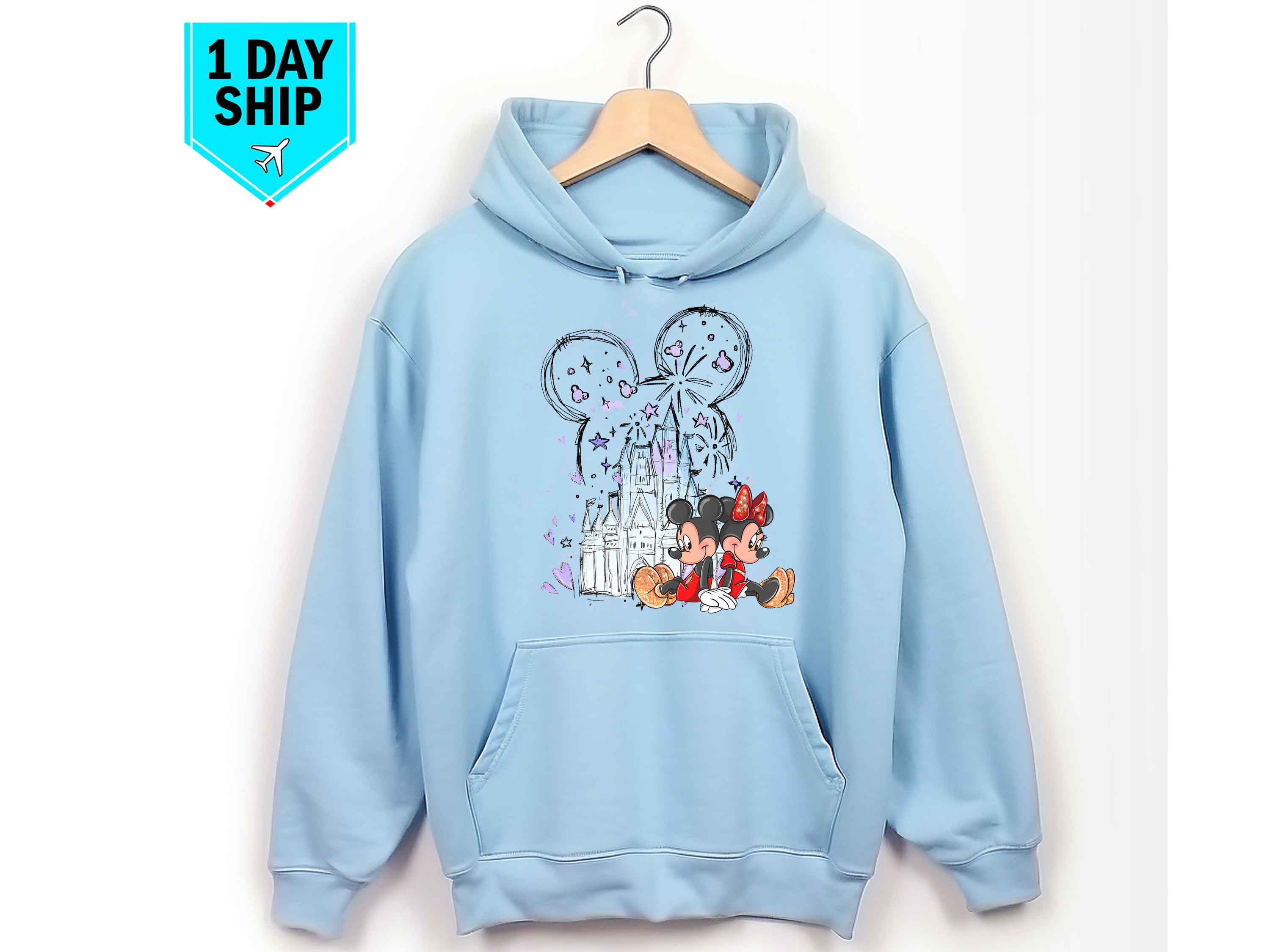 Watercolour Magical Kingdom Mickey Minnie Hoodie - Second View