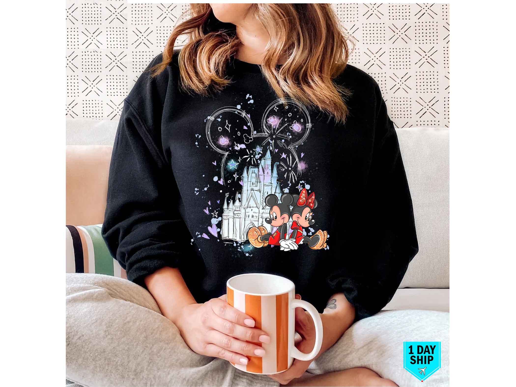 Watercolour Magical Kingdom Mickey Minnie Sweatshirt