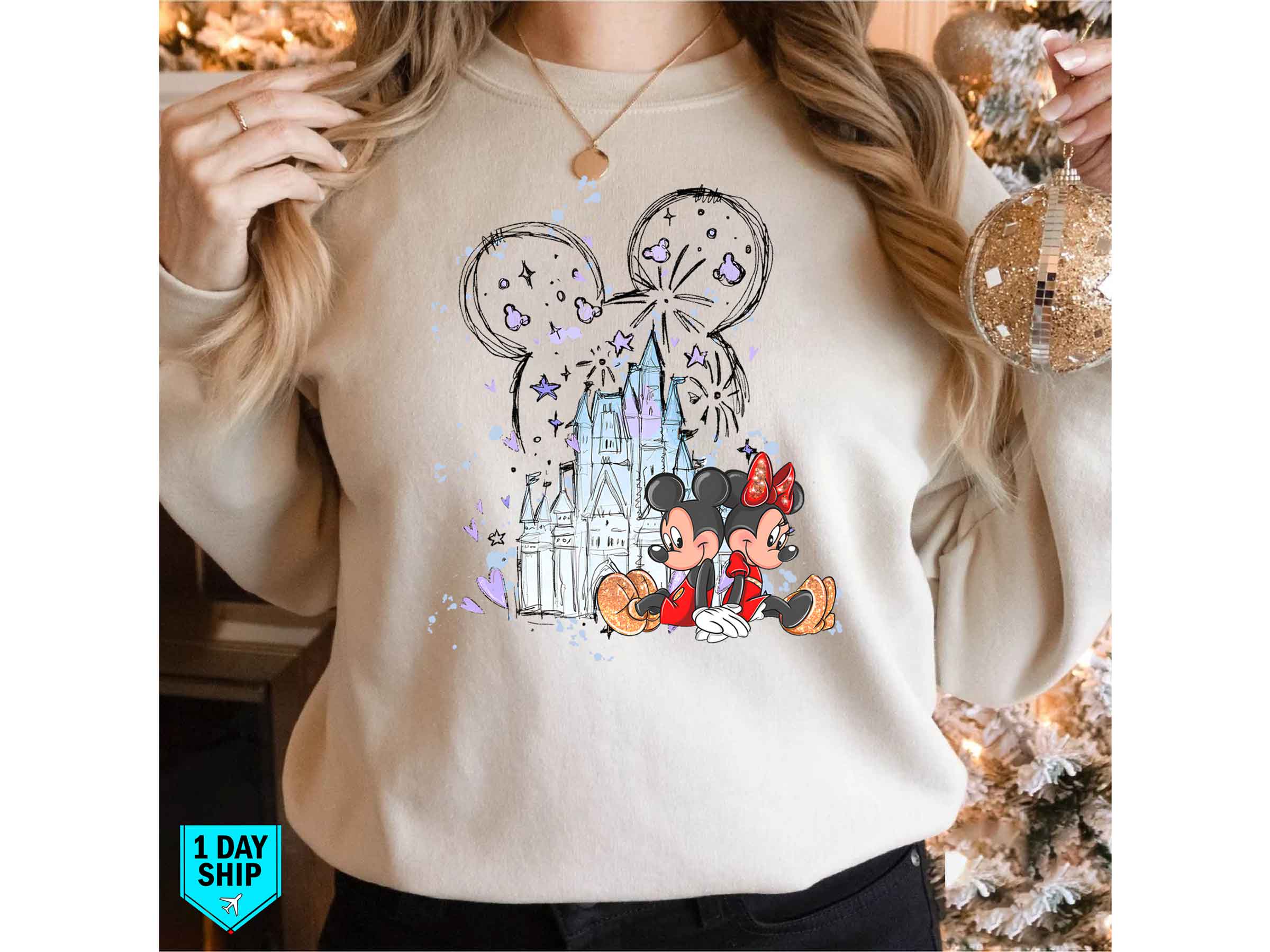 Watercolour Magical Kingdom Mickey Minnie Sweatshirt - Second View