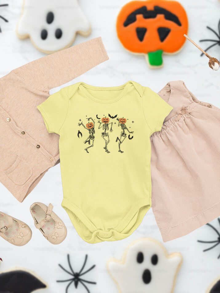 Dancing Pumpkin Head Skeletons Halloween Baby Suit - Second View