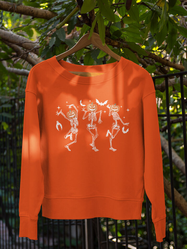 Dancing Pumpkin Head Skeletons Halloween Sweatshirt - Second View
