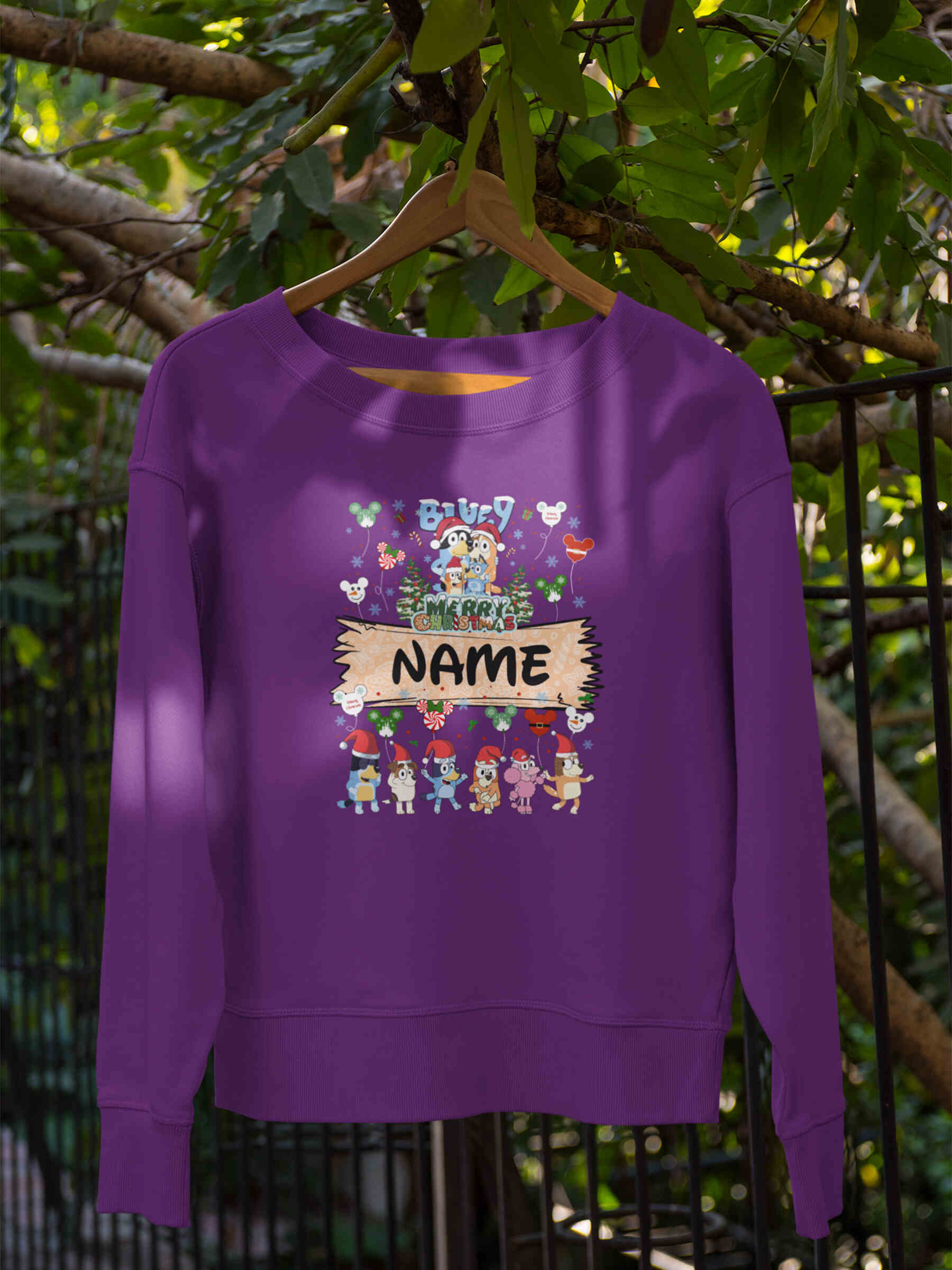 Cudtom Name Kid Christmas Blue Dog Sweatshirt - Second View