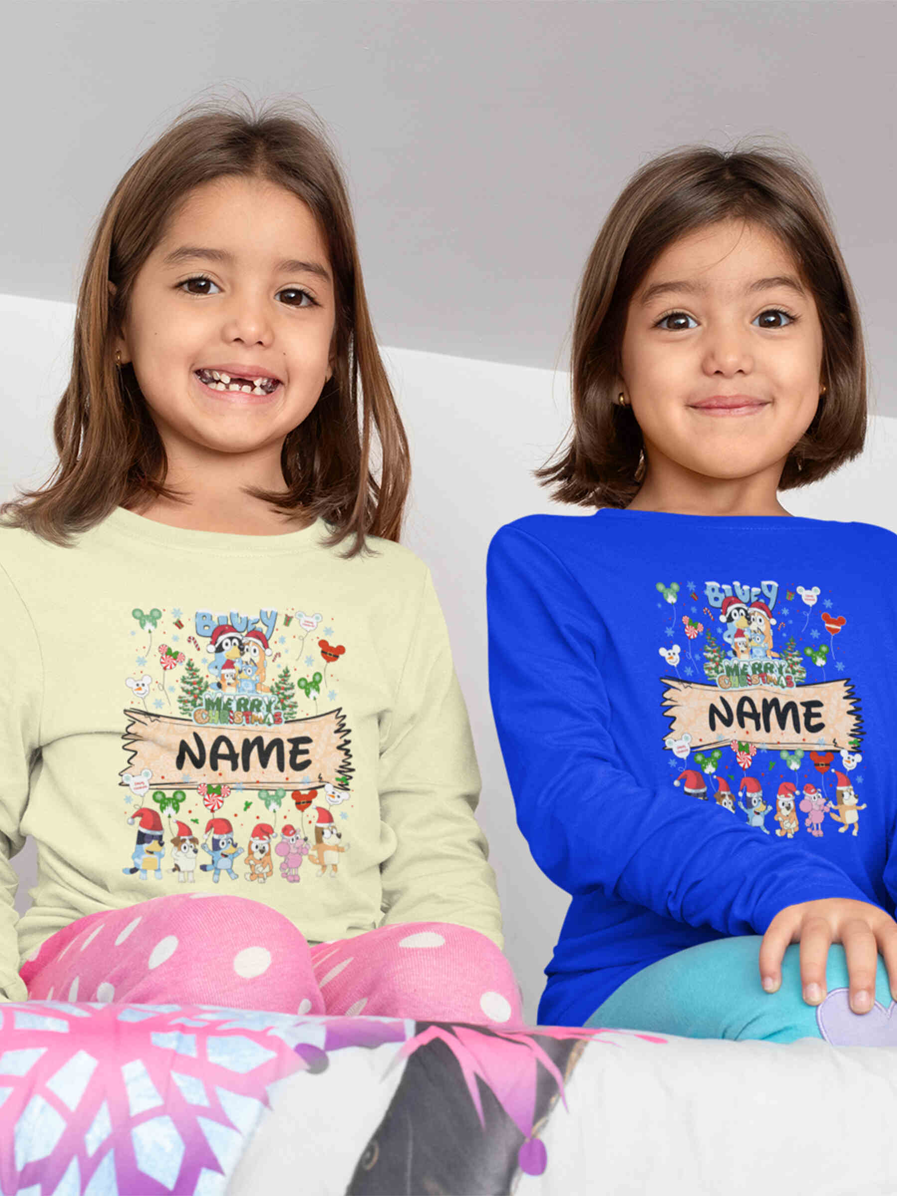 Cudtom Name Kid Christmas Blue Dog Sweatshirt