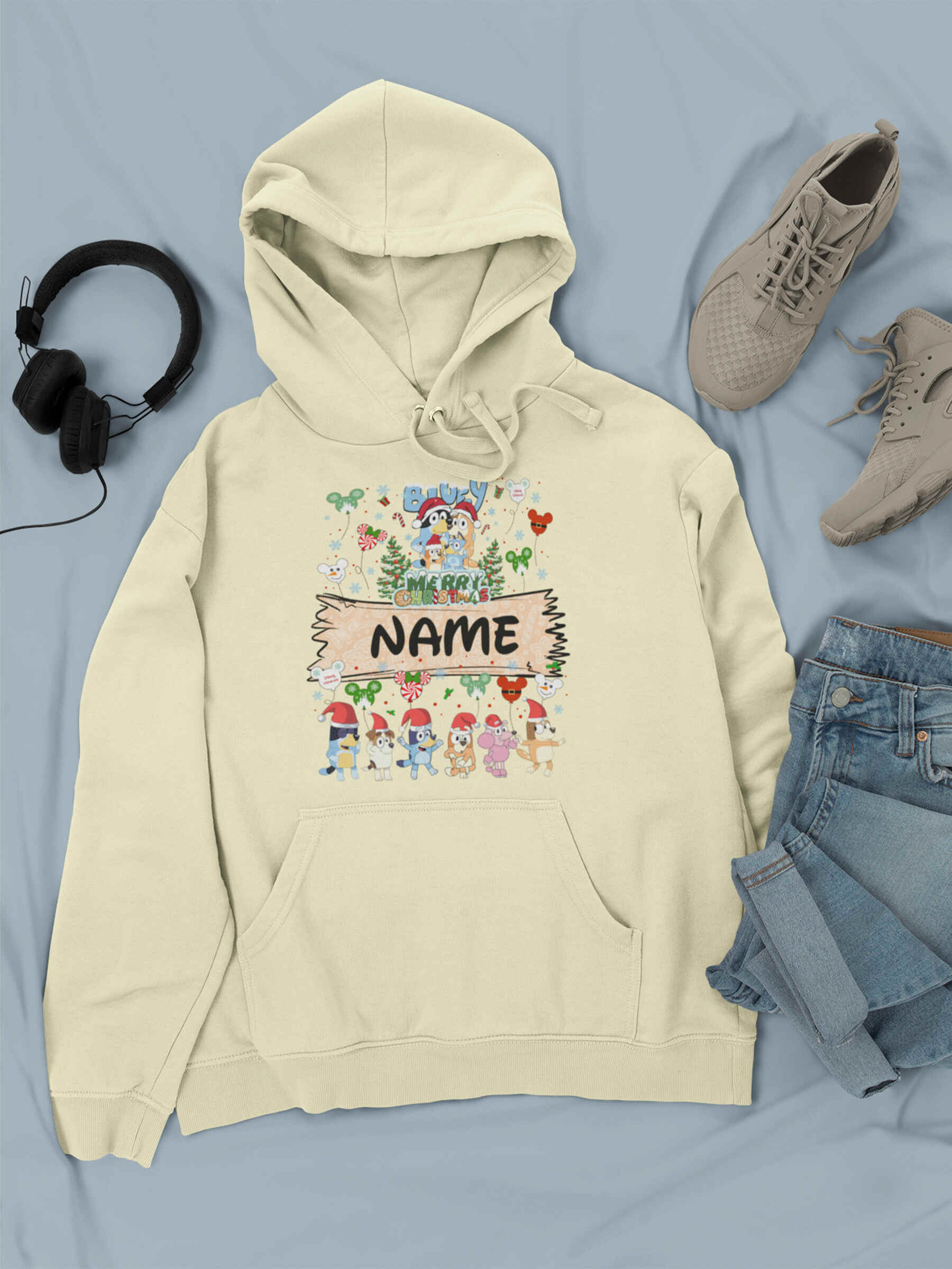 Cudtom Name Kid Christmas Blue Dog Hoodie - Second View