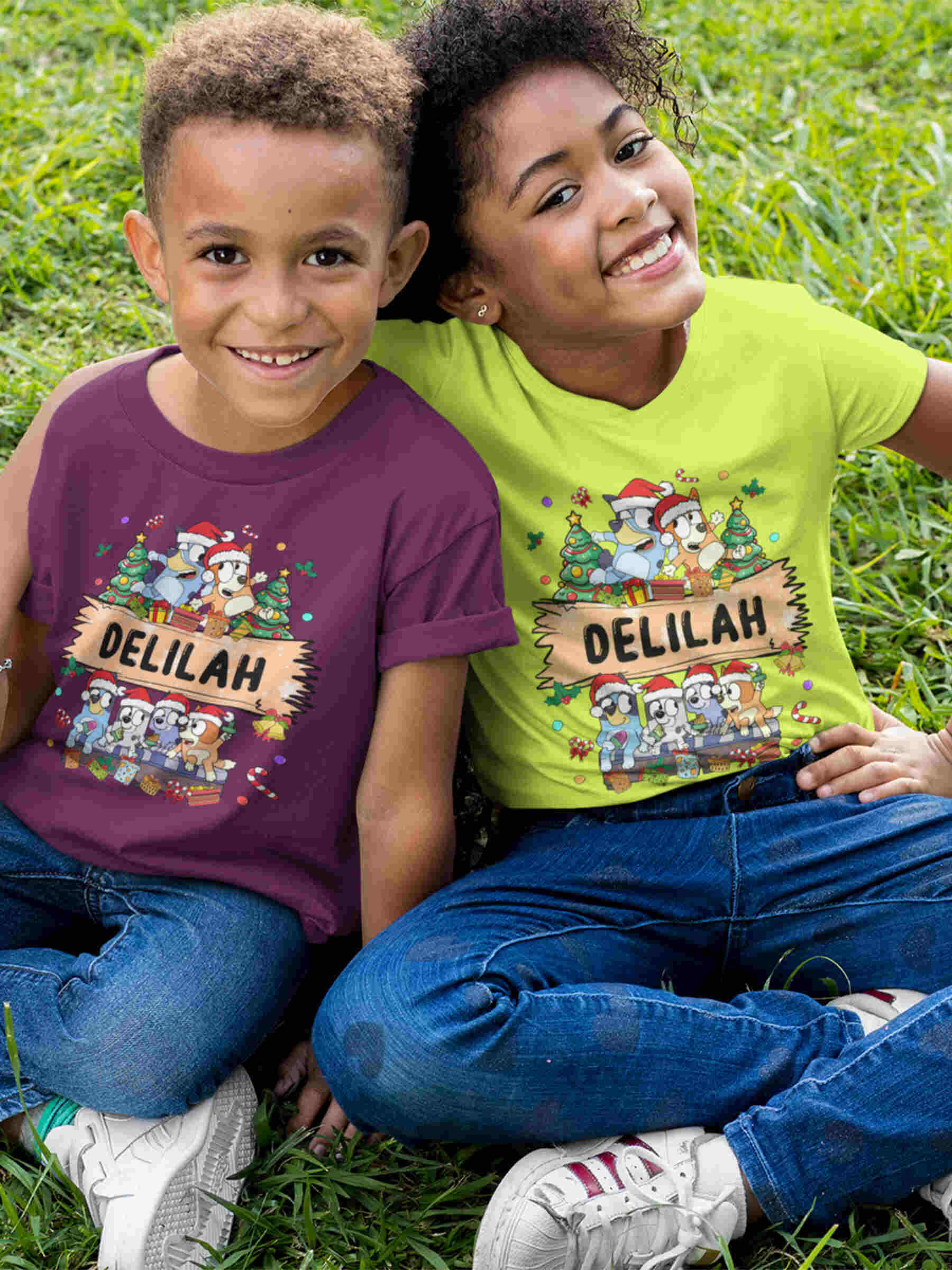 Custom Name Kid Christmas Blue Dog Tshirt